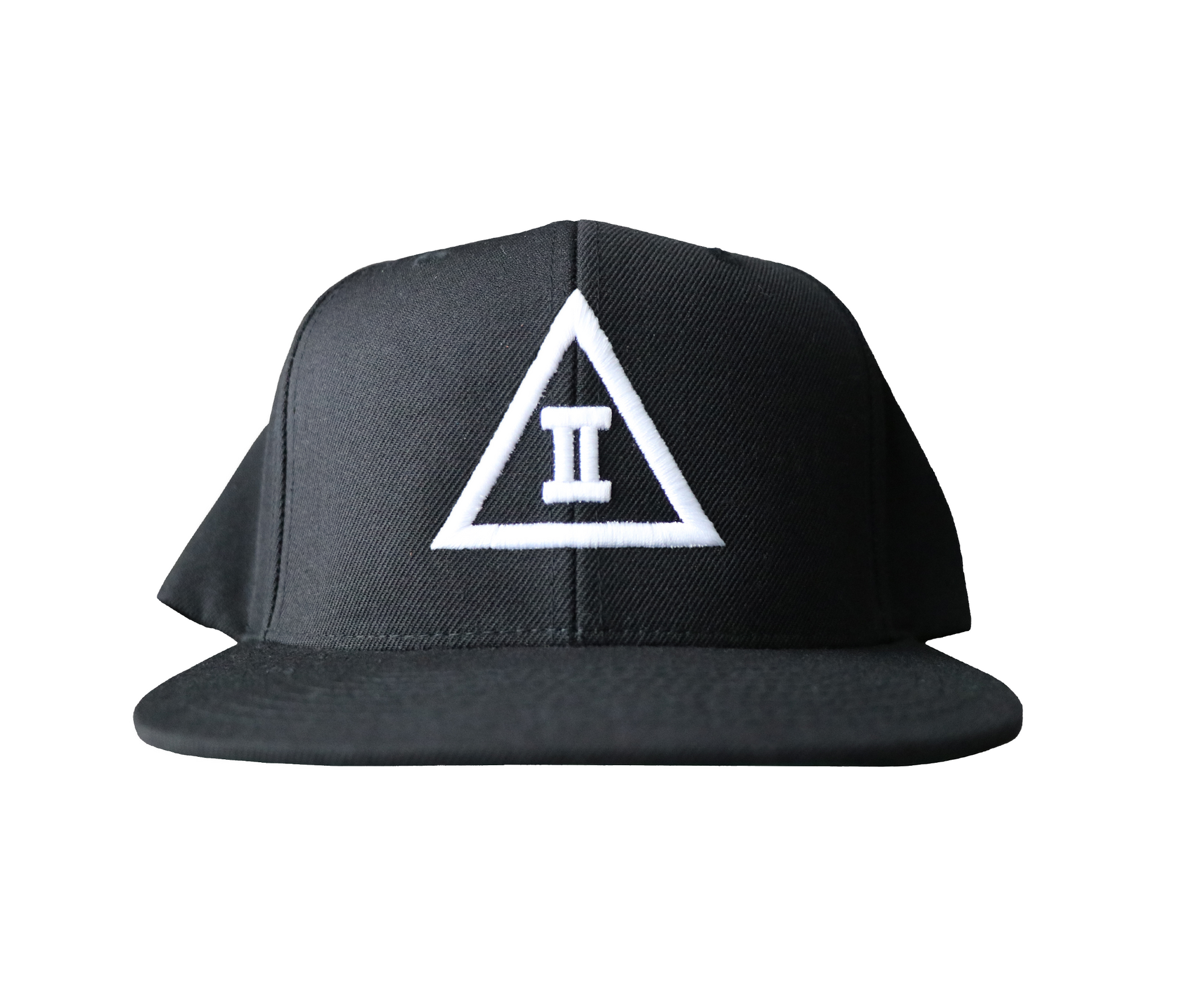 A black snapback hat with a 3D puff embroidered design on the front, featuring a white letter '2' on a green undervisor.